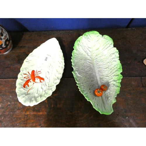 208 - Two Carlton Ware leaf moulded dishes, tomato and lobster (2)