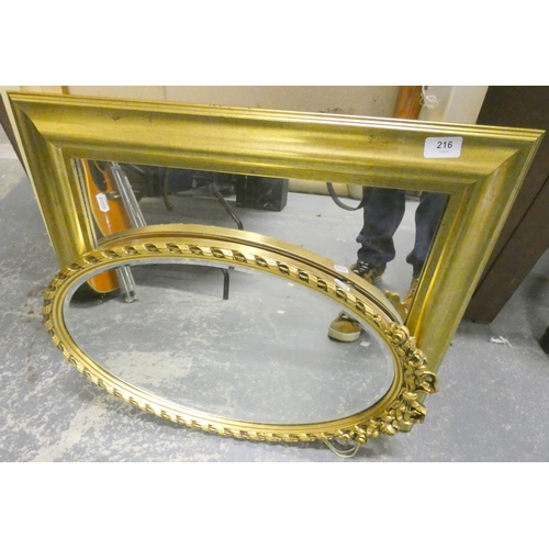 216 - Two modern gilt framed mirrors.