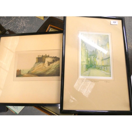 224 - Two pencil signed prints to include Edinburgh Castle and York Minster.