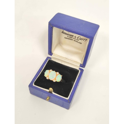 170 - Opal and diamond ring with oval opals approx. 7 and 8mm in 18ct. gold by Cropp & Farr, size 'K1/... 