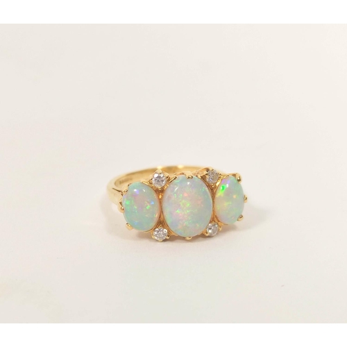 170 - Opal and diamond ring with oval opals approx. 7 and 8mm in 18ct. gold by Cropp & Farr, size 'K1/... 