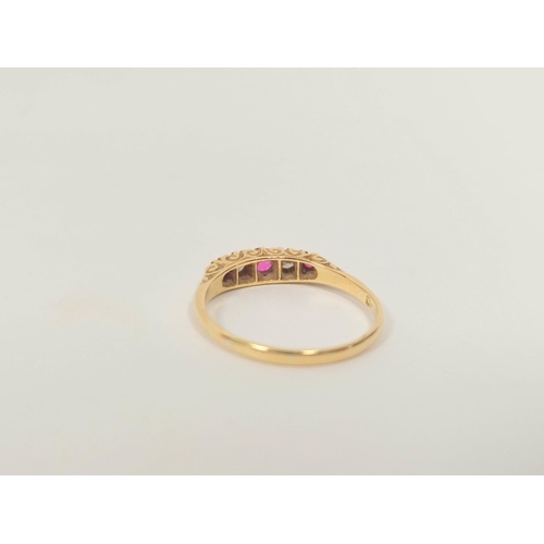 172 - Diamond and ruby five stone ring in gold '18ct'Size 'Q'