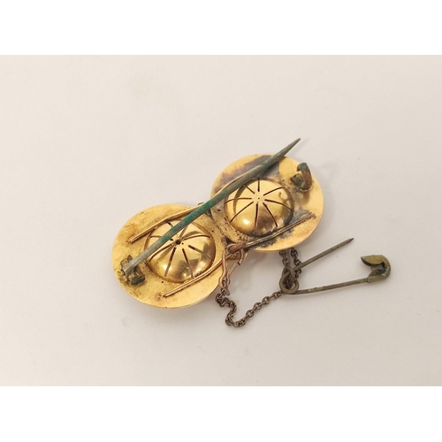 178 - Victorian gold brooch of Etruscan style with two crescents, beads and fine piercing, probably 15ct g... 