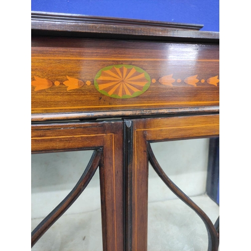 447 - Early 20th century china cabinet with astragal glazed doors enclosing two shelves with satinwood ban... 