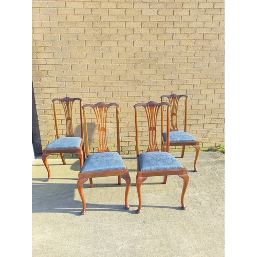 527 - Four early 20th century Hepplewhite style mahogany dining chairs with slip in upholstered blue damas... 