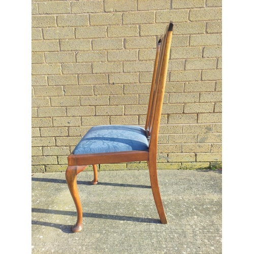 527 - Four early 20th century Hepplewhite style mahogany dining chairs with slip in upholstered blue damas... 