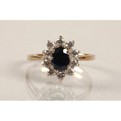 66 - 9ct gold blue and white gem set ring, size P