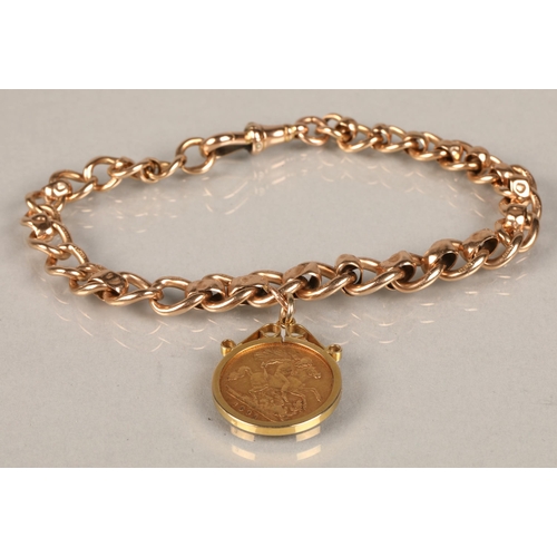 77 - 1893 half sovereign in 9ct gold mount and chain bracelet, total weight 24.1g