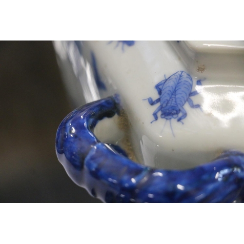 81 - Japanese blue and white porcelain jar and cover decorated profusely with insects, snails, etc.