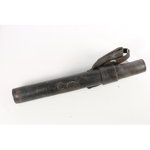 1523 - British truncheon with painted British coat of arms above crown, held in a stitched leather truncheo... 