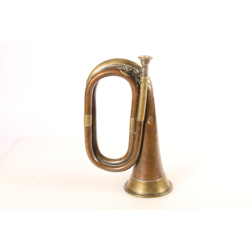 1528 - Pre-WWI copper and brass bugle inscribed 'Henry Potter & Co 36 West St Charing (images of a cros... 