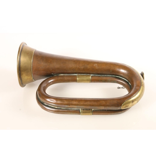 1528 - Pre-WWI copper and brass bugle inscribed 'Henry Potter & Co 36 West St Charing (images of a cros... 