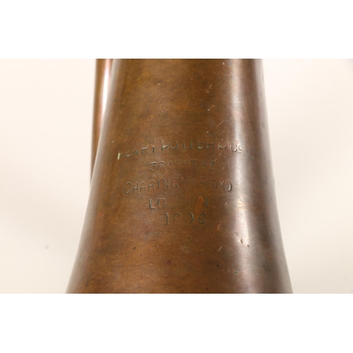 1528 - Pre-WWI copper and brass bugle inscribed 'Henry Potter & Co 36 West St Charing (images of a cros... 