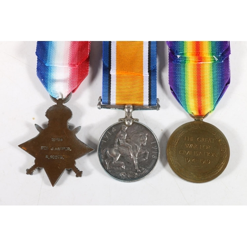 1460 - Medals of 16914 Private John Harper of the 12th Battalion Royal Scots, who was killed in action KIA ... 