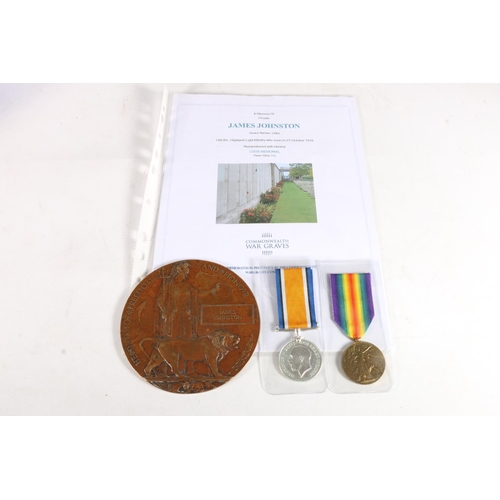 1463 - Medals of 23963 Private James Johnston of the 14th Battalion Highland Light Infantry who was killed ... 