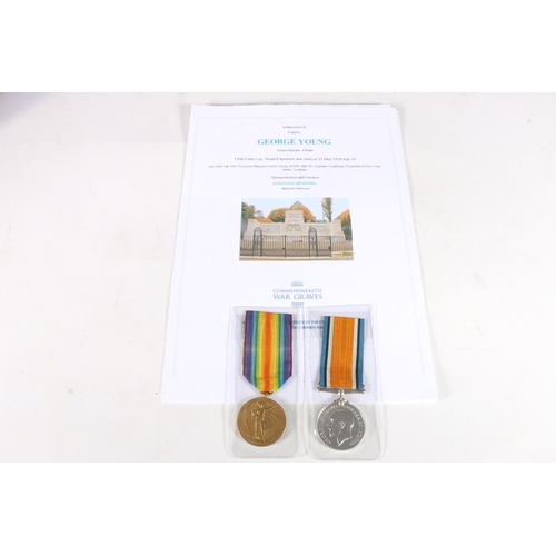 1475 - Medals of 414360 and 3600 Sapper George Young of 130th Field Company Royal Engineers who died 27th M... 