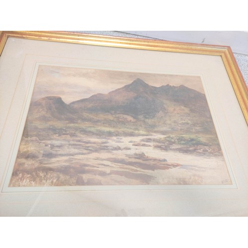 285 - British School.Mountain landscape scene with stream.Watercolour.Initialled ETC to lower right.33.5cm... 