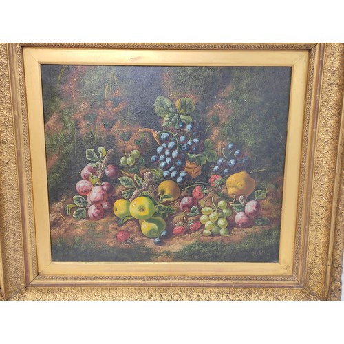 296 - H. L. WillsFruit against a mossy bank.Oil on canvas.Signed & dated (18)79.49cms x 59cms.... 