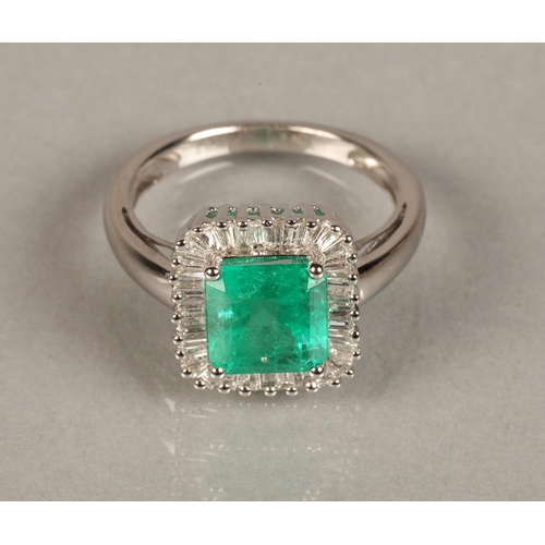 76 - 18ct white gold diamond and emerald ring, Size M