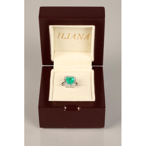 76 - 18ct white gold diamond and emerald ring, Size M