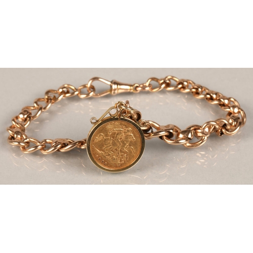 77 - 1893 half sovereign in 9ct gold mount and chain bracelet, total weight 24.1g