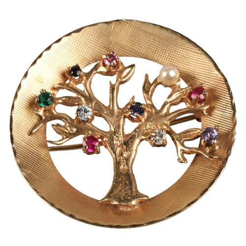 14ct gold brooch in a gem set tree design, total weight 7.9g