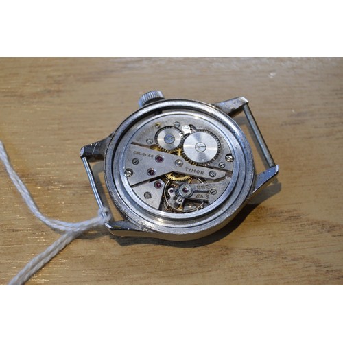 185 - WWII period 'Dirty Dozen' British military-issue manual wind watch head by Timor, in stainless steel... 