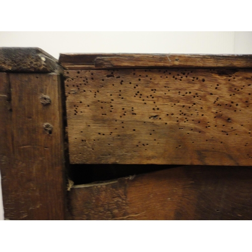 404 - Antique French provincial oak serpentine chest of two short and two long drawers, iron locks to the ... 