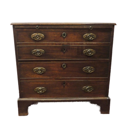 405 - George III mahogany chest of four long graduated drawers, c. 1780, with brushing slide, on bracket f... 