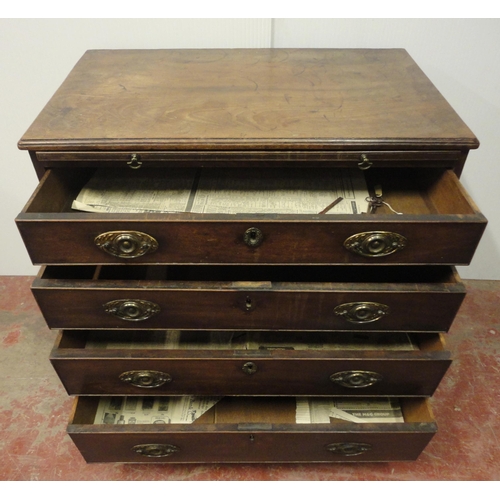 405 - George III mahogany chest of four long graduated drawers, c. 1780, with brushing slide, on bracket f... 