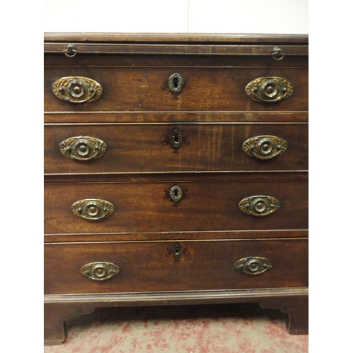 405 - George III mahogany chest of four long graduated drawers, c. 1780, with brushing slide, on bracket f... 