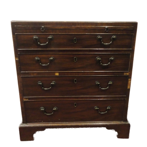 406 - George III mahogany bachelor's chest of four long drawers, with brushing slide, on bracket feet, 74c... 