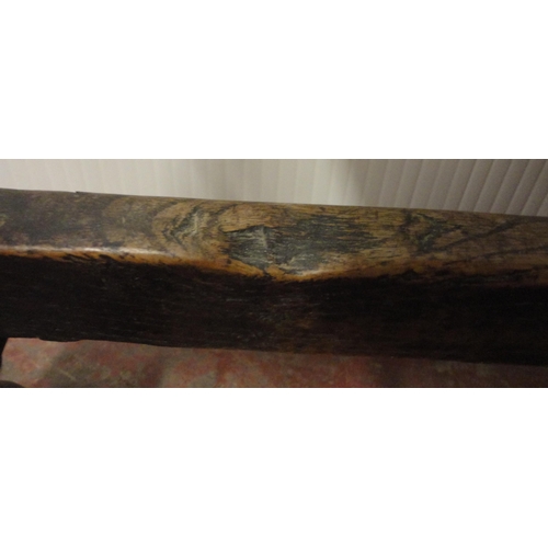 407 - 18th century oak side table with incised mouldings to the table top and frieze, iron lock to the dra... 