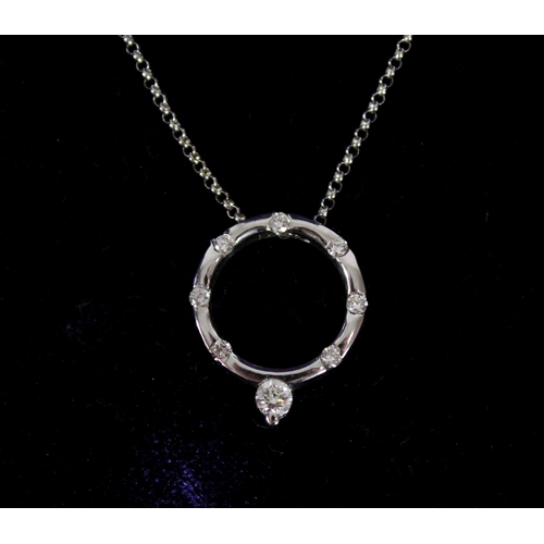 524 - 18ct white gold pendant and chain, the hoop pendant set with eight brilliant cut diamonds, in Hamilt... 