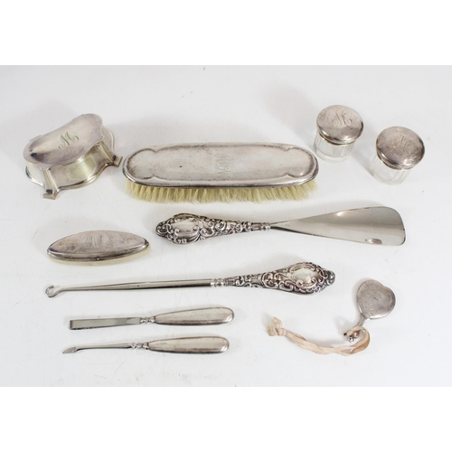 561 - Selection of hallmarked silver dressing table items and a art nouveau silver plated small jewellery ... 