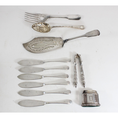 564 - Ronson Diana silver plated table lighter together with silver plated flatware etc.