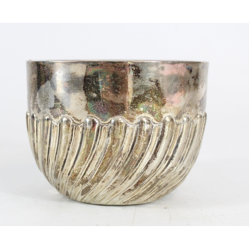 566 - Victorian hallmarked silver sugar bowl of half lobed wrythen form, H7cm, 123g