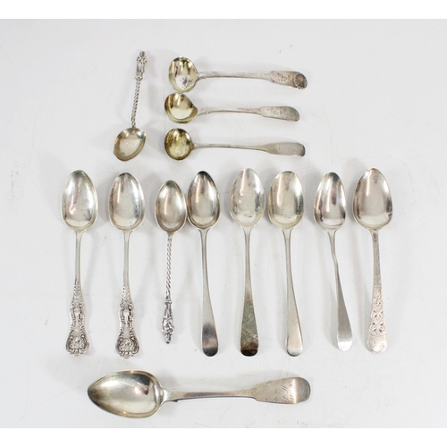 570 - Selection of 19thC hallmarked silver teaspoons and one mustard spoon, various assay offices and make... 