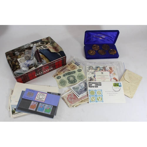 597 - Coin and banknote collection to include GB £2 1986 Commonwealth Games, Set of five European Architec... 