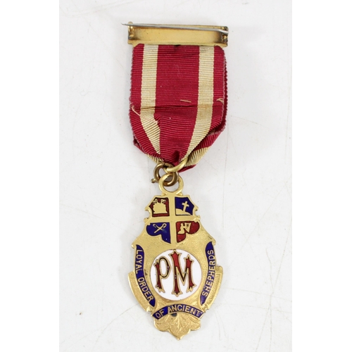 604 - Loyal Order of Ancient Shepherds gilt enamel copper medal with central 'PM' probably for Past Master... 