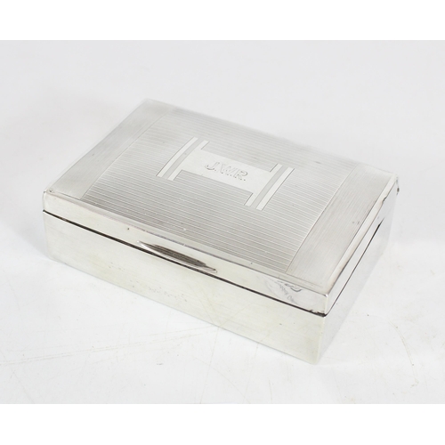 607 - George V silver table cigarette box, Birmingham 1929, W12.5cm.