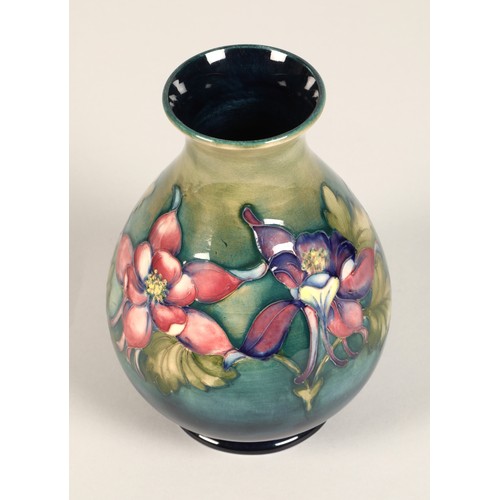 5 - Moorcroft pottery vase of baluster form, green/blue ground in the clematis pattern, signed in blue w... 