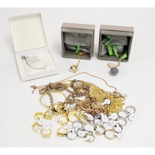 609 - Selection of costume jewellery rings, chains, Bill Skinner pendants, etc.