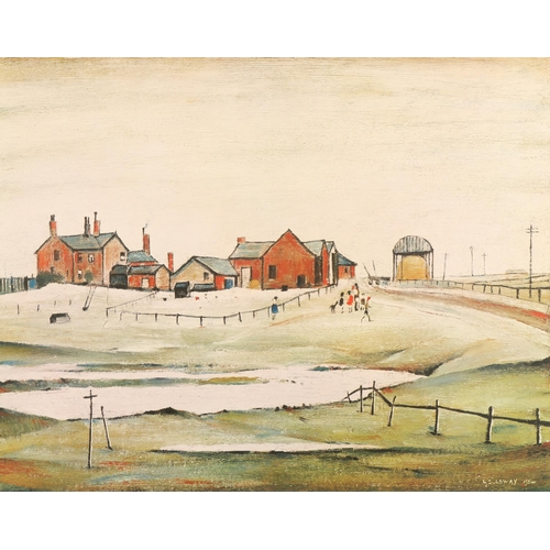 440 - Laurence Stephen Lowry RA (1887-1976) ARRFramed print, landscape with farm buildings,signed in penci... 