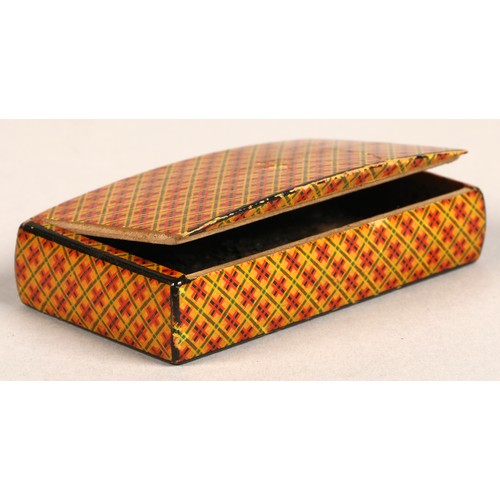 263 - Tartan ware snuff box with wooden hinged lid,8 cm long,4.5 cm width.