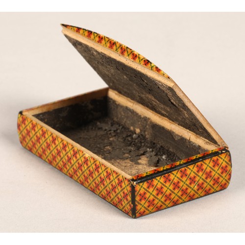 263 - Tartan ware snuff box with wooden hinged lid,8 cm long,4.5 cm width.