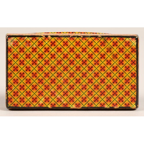 263 - Tartan ware snuff box with wooden hinged lid,8 cm long,4.5 cm width.