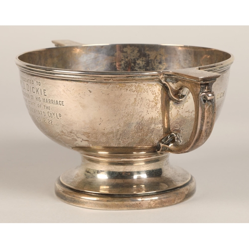 188 - Silver double handled trophy, with engraved inscription . Birmingham 1922 , 366 grams.