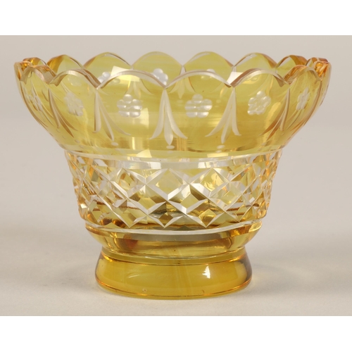 239 - Bohemian amber glass preserve jar, cover and saucer, 22cm high.