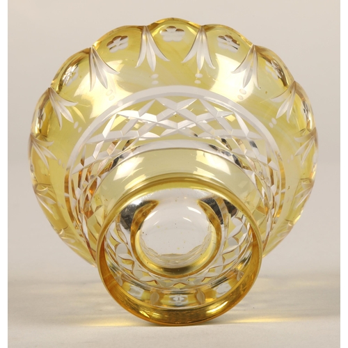 239 - Bohemian amber glass preserve jar, cover and saucer, 22cm high.